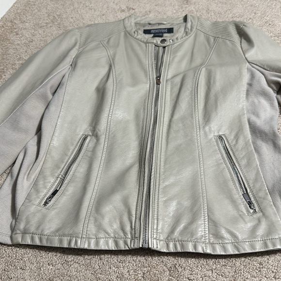 Kenneth Cole Reaction Beige Moto Jacket Faux Leather Women’s XXL - Picture 2 of 7